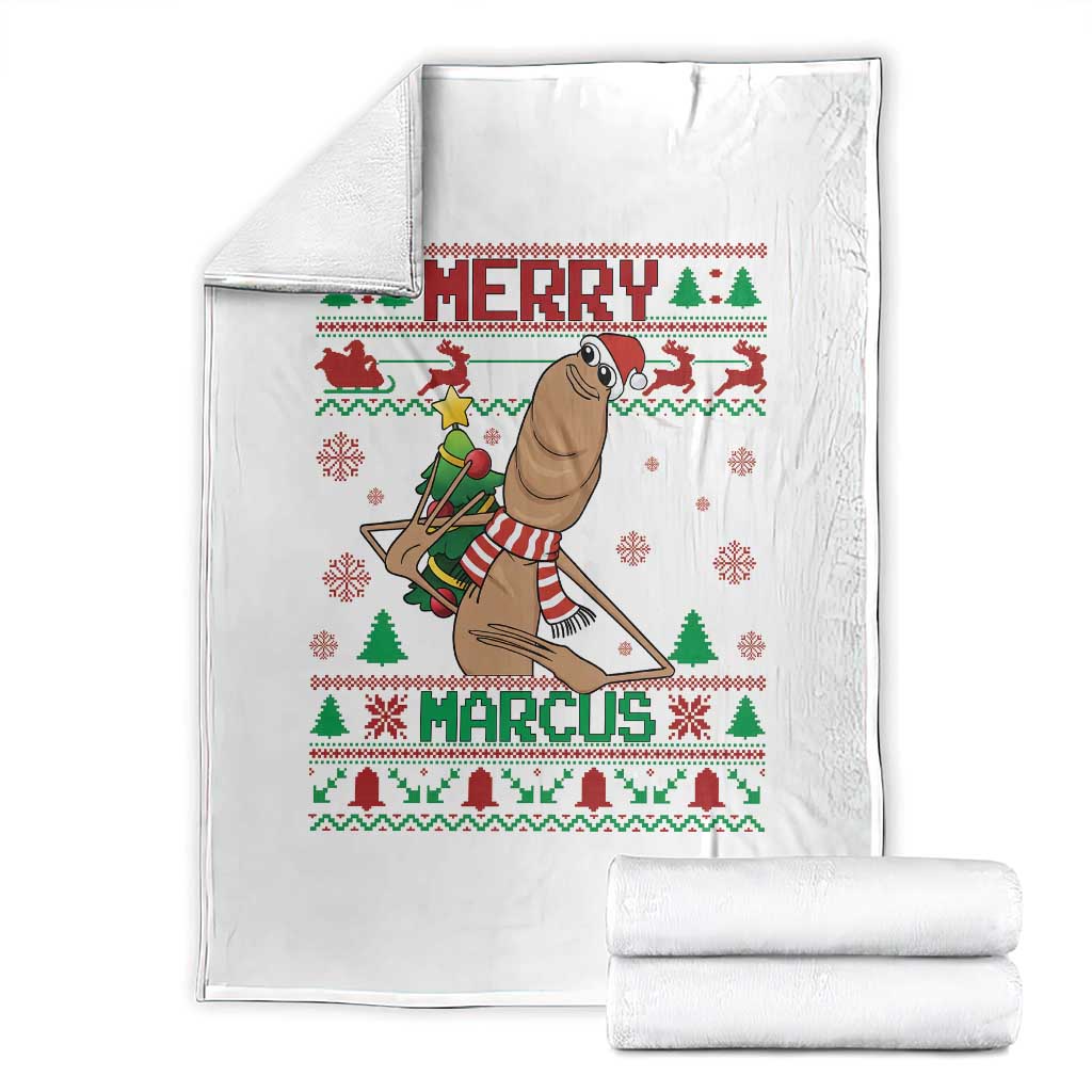 Marcus The Worm Christmas Meme Throw Blanket Funny Brain Rot Xmas TS14 White Print Your Wear