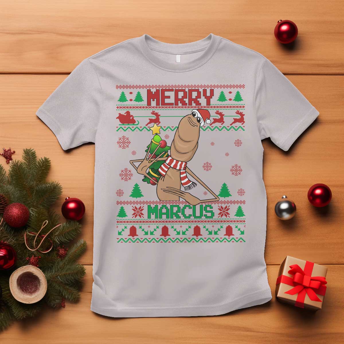 Marcus The Worm Christmas Meme T Shirt Funny Brain Rot Xmas TS14 Ice Gray Print Your Wear
