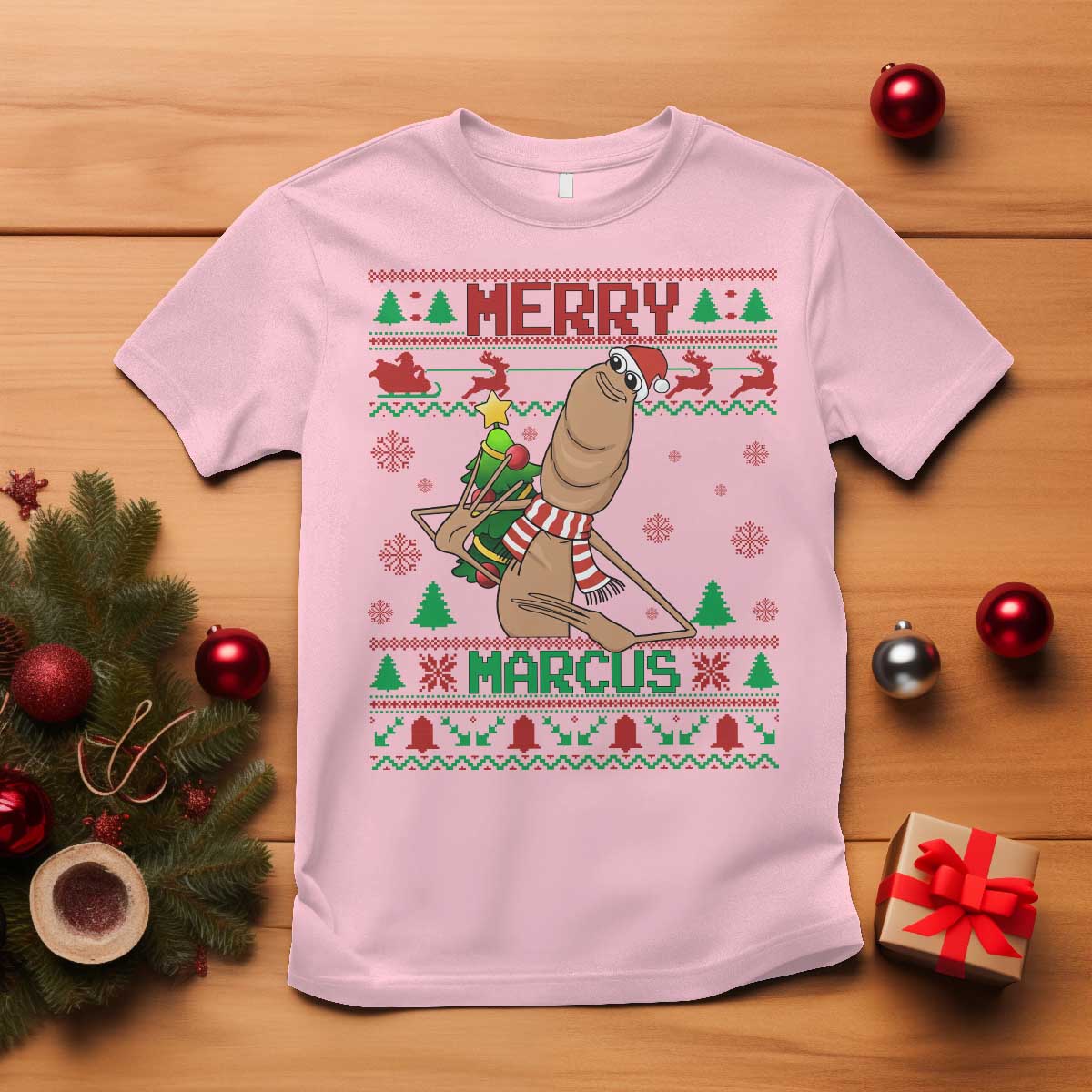 Marcus The Worm Christmas Meme T Shirt Funny Brain Rot Xmas TS14 Light Pink Print Your Wear