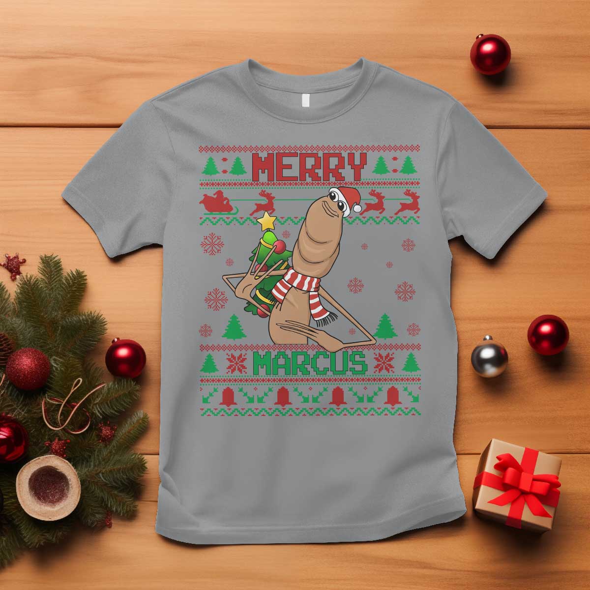 Marcus The Worm Christmas Meme T Shirt Funny Brain Rot Xmas TS14 Sport Gray Print Your Wear