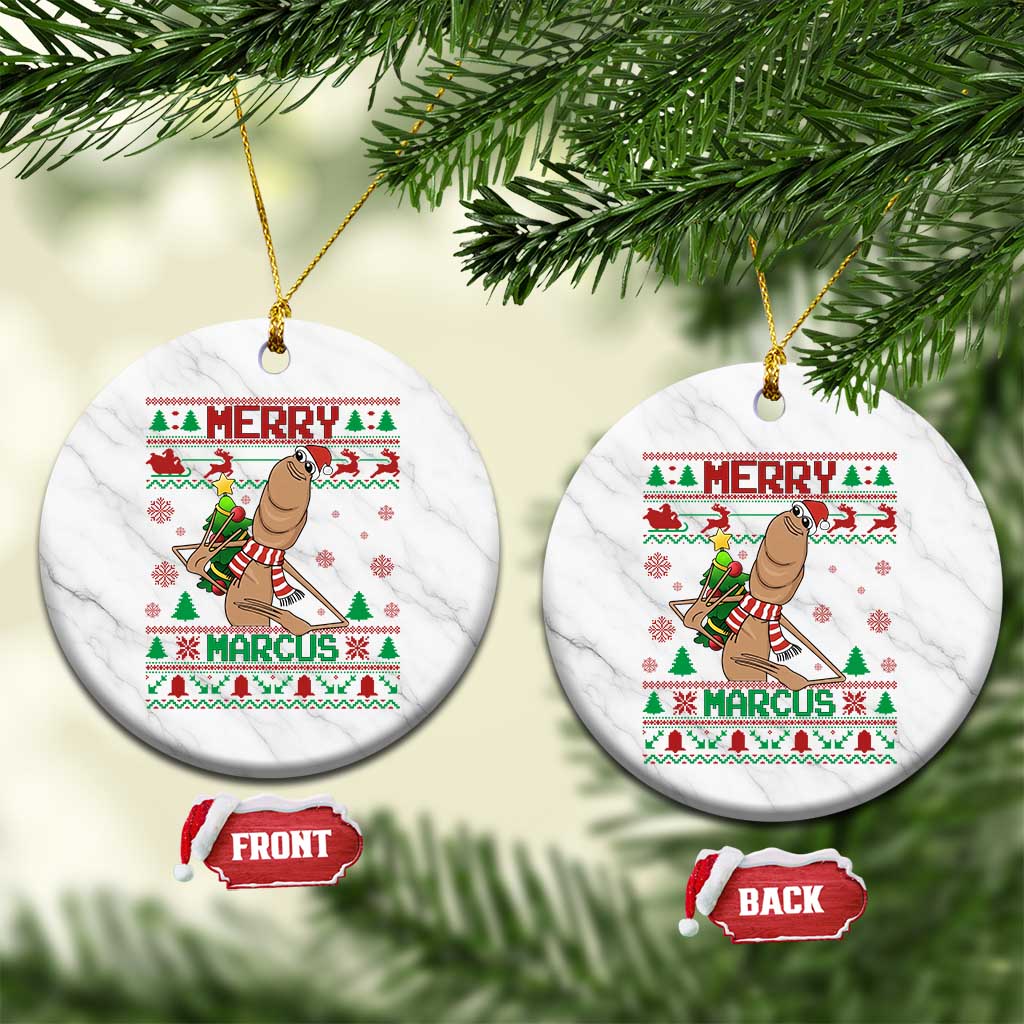Marcus The Worm Christmas Meme Ceramic Ornament Funny Brain Rot Xmas TS14 1pc White Marble Print Your Wear