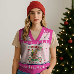 Marcus The Worm Xmas Meme V-Neck Knit Sweater Vest Funny Brain Rot Xmas TS14 Hot Pink Print Your Wear