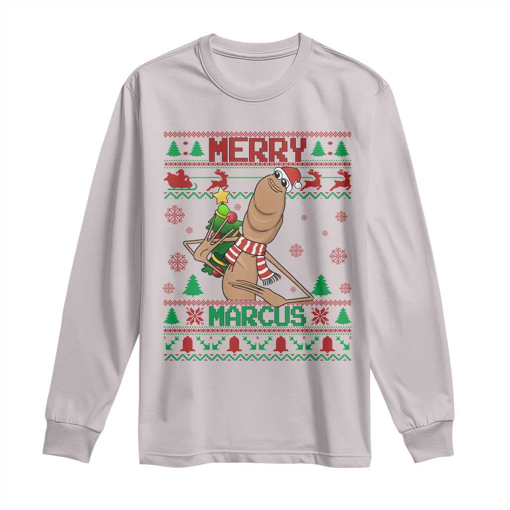 Marcus The Worm Christmas Meme Long Sleeve Shirt Funny Brain Rot Xmas TS14 Ice Gray Print Your Wear