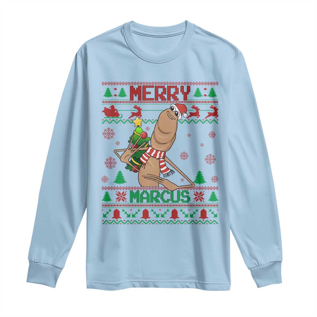 Marcus The Worm Christmas Meme Long Sleeve Shirt Funny Brain Rot Xmas TS14 Light Blue Print Your Wear
