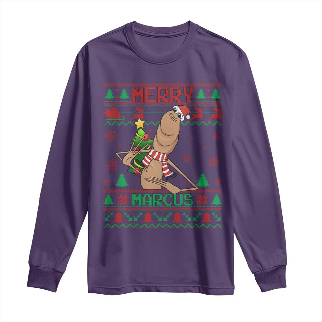 Marcus The Worm Christmas Meme Long Sleeve Shirt Funny Brain Rot Xmas TS14 Purple Print Your Wear