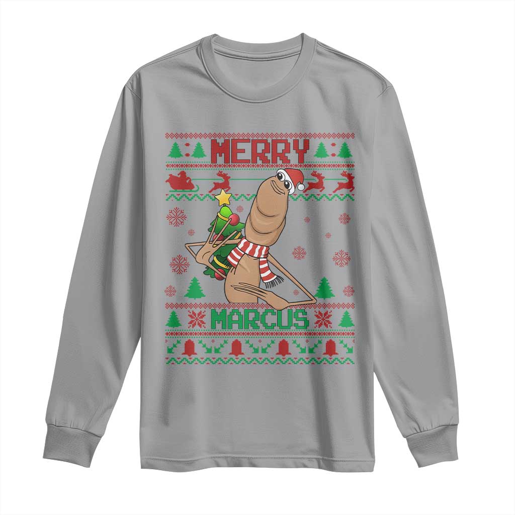 Marcus The Worm Christmas Meme Long Sleeve Shirt Funny Brain Rot Xmas TS14 Sport Gray Print Your Wear