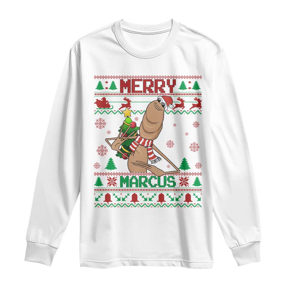 Marcus The Worm Christmas Meme Long Sleeve Shirt Funny Brain Rot Xmas TS14 White Print Your Wear