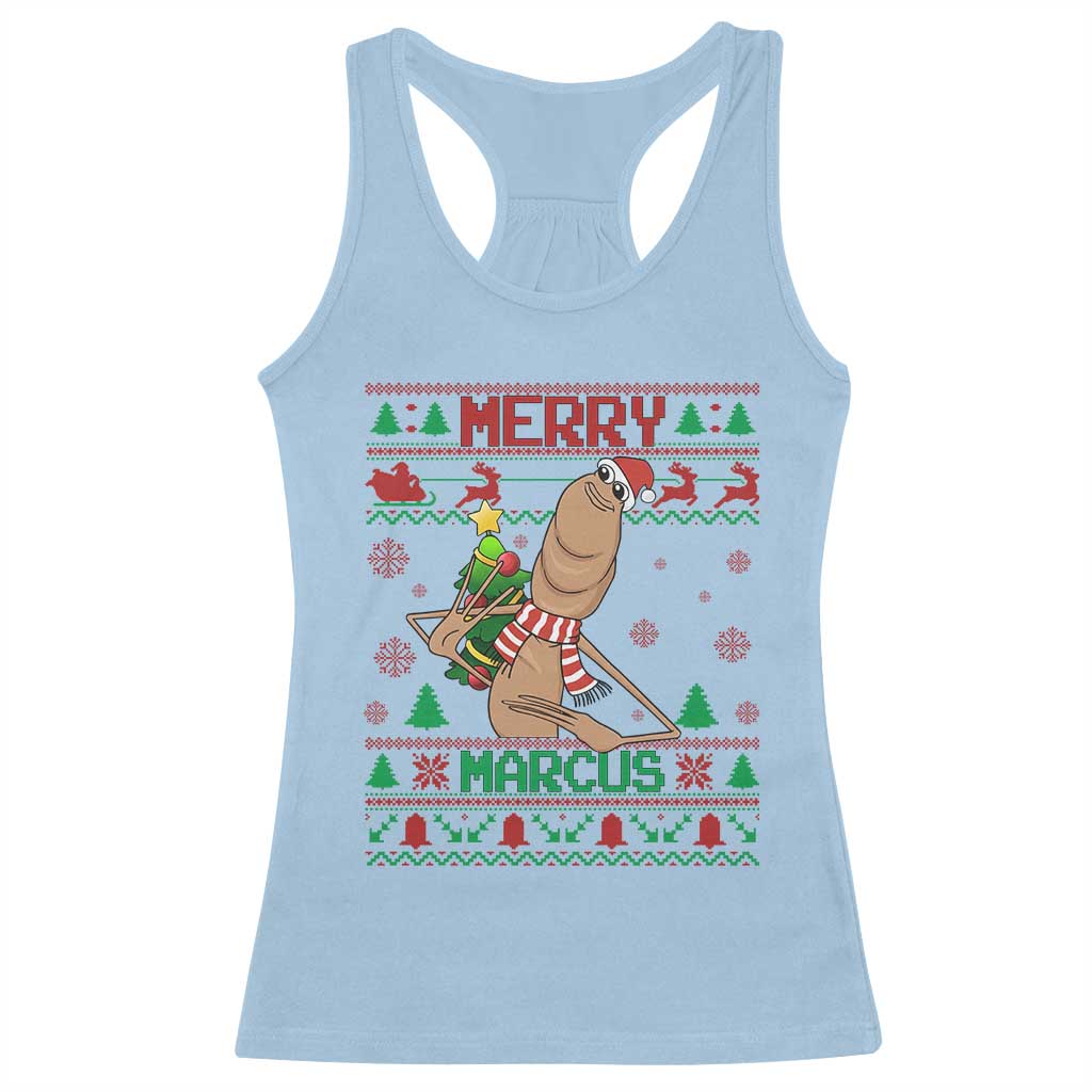Marcus The Worm Christmas Meme Racerback Tank Top Funny Brain Rot Xmas TS14 Light Blue Print Your Wear