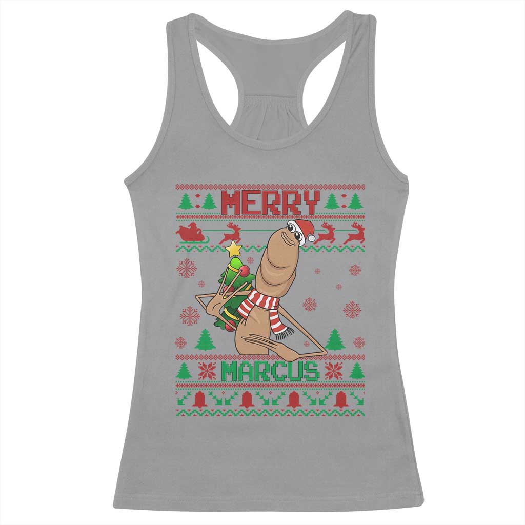Marcus The Worm Christmas Meme Racerback Tank Top Funny Brain Rot Xmas TS14 Sport Gray Print Your Wear