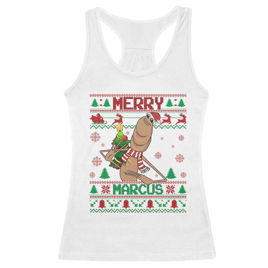 Marcus The Worm Christmas Meme Racerback Tank Top Funny Brain Rot Xmas TS14 White Print Your Wear