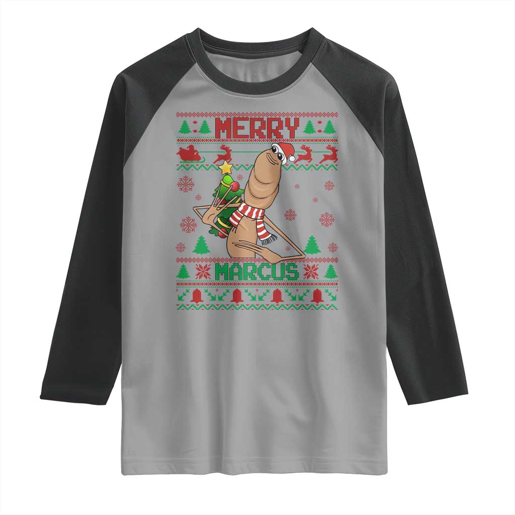 Marcus The Worm Christmas Meme Raglan Shirt Funny Brain Rot Xmas TS14 Sport Gray Black Print Your Wear