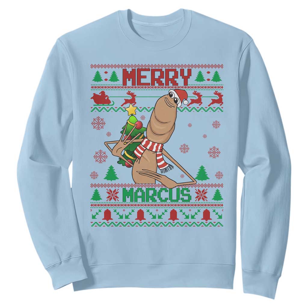 Marcus The Worm Christmas Meme Sweatshirt Funny Brain Rot Xmas TS14 Light Blue Print Your Wear