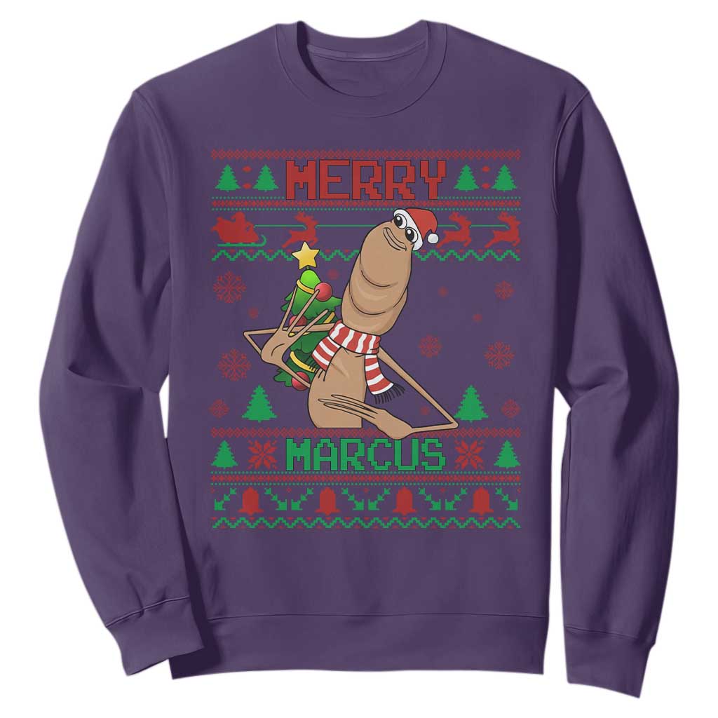 Marcus The Worm Christmas Meme Sweatshirt Funny Brain Rot Xmas TS14 Purple Print Your Wear