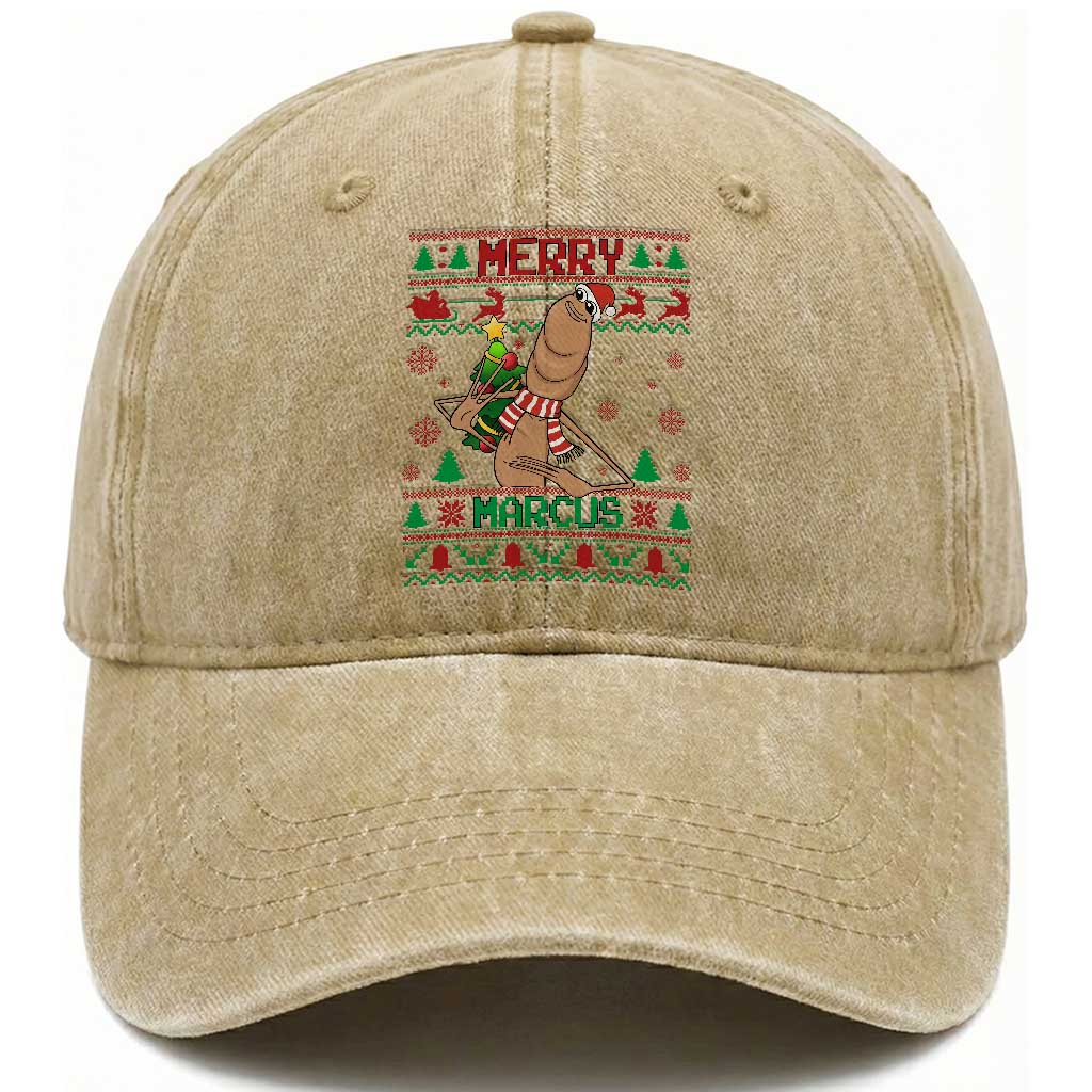 Marcus The Worm Robert Meme Christmas Washed Cotton Baseball Cap Funny Brain Rot Xmas TS14 Washed Cap Universal Fit Khaki Print Your Wear