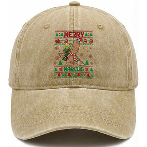 Marcus The Worm Robert Meme Christmas Washed Cotton Baseball Cap Funny Brain Rot Xmas TS14 Washed Cap Universal Fit Khaki Print Your Wear