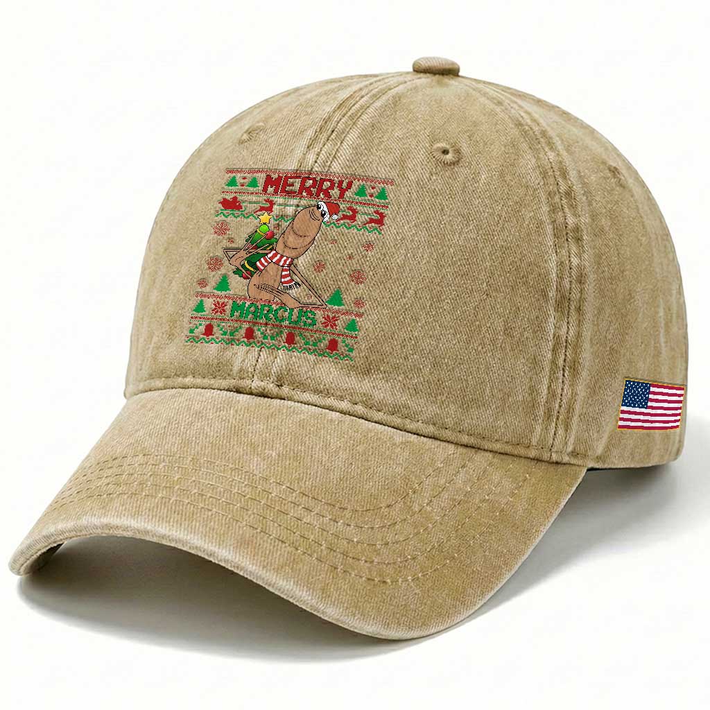 Marcus The Worm Robert Meme Christmas Washed Cotton Baseball Cap Funny Brain Rot Xmas TS14 Print Your Wear