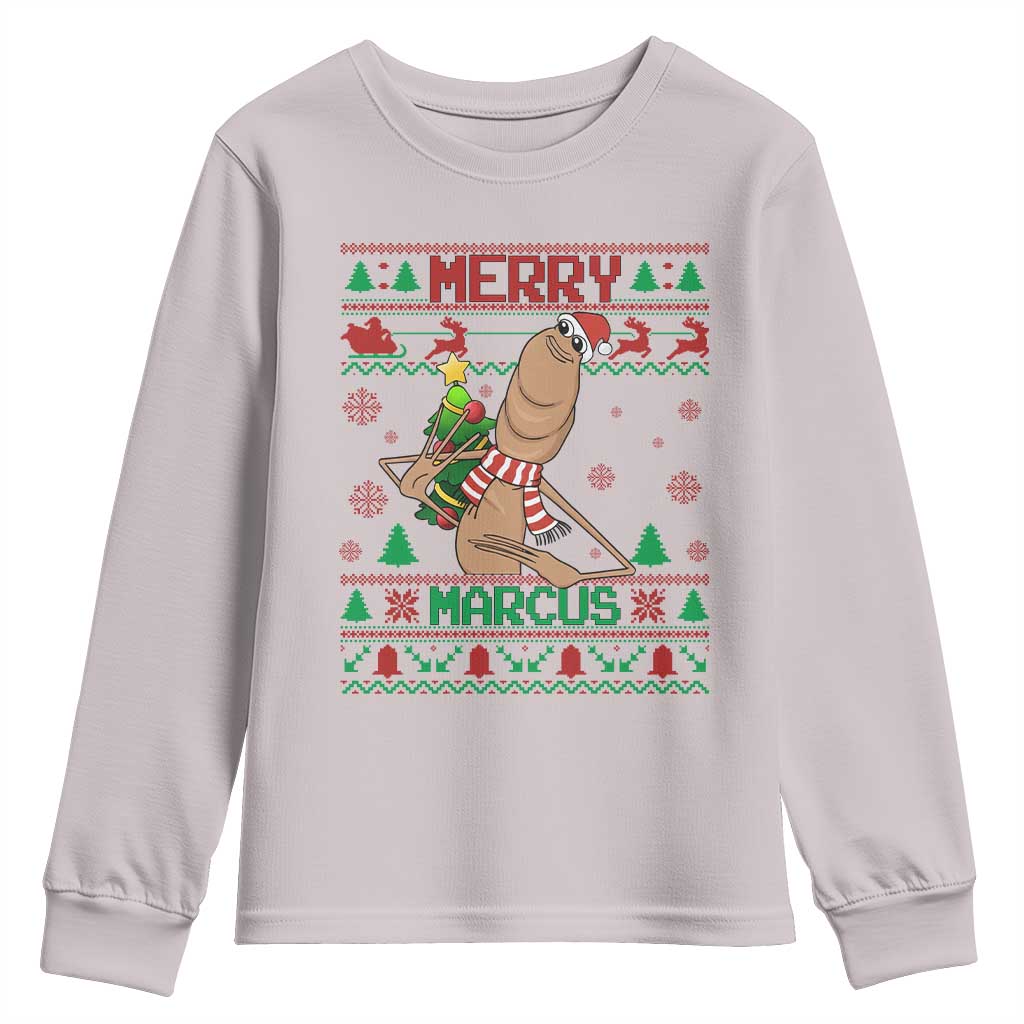 Marcus The Worm Christmas Meme Youth Sweatshirt Funny Brain Rot Xmas TS14 Ice Gray Print Your Wear