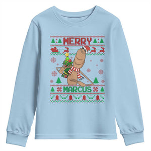 Marcus The Worm Christmas Meme Youth Sweatshirt Funny Brain Rot Xmas TS14 Light Blue Print Your Wear
