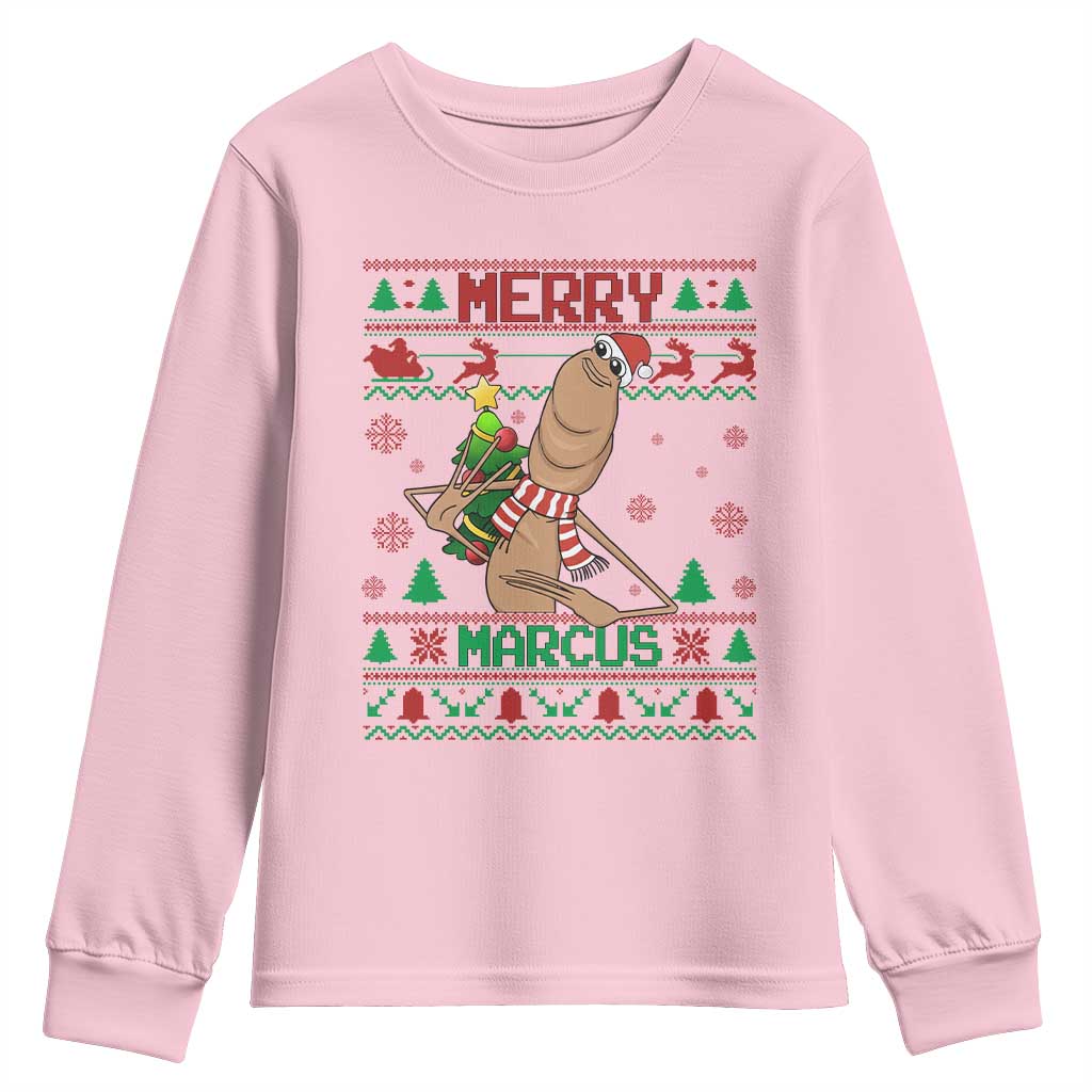 Marcus The Worm Christmas Meme Youth Sweatshirt Funny Brain Rot Xmas TS14 Light Pink Print Your Wear