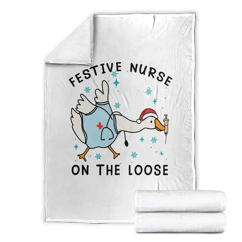 Funny Goose Nurse Christmas Throw Blanket Festive Nurses On The Loose TS14 White Print Your Wear