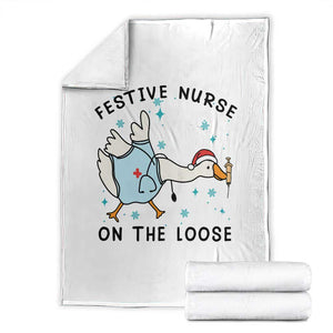 Funny Goose Nurse Christmas Throw Blanket Festive Nurses On The Loose TS14 White Print Your Wear