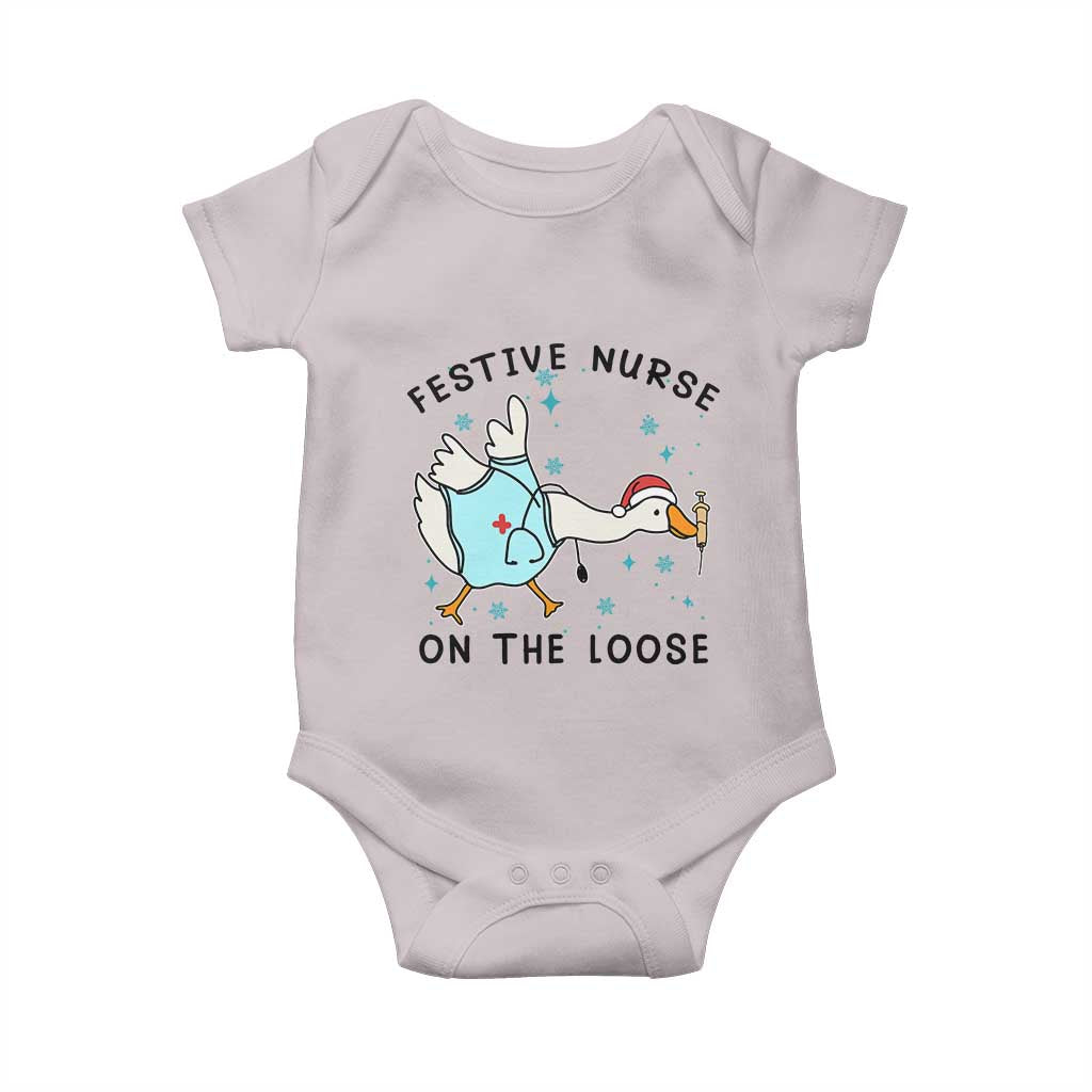 Funny Goose Nurse Christmas Baby Onesie Festive Nurses On The Loose TS14 Ice Gray Print Your Wear