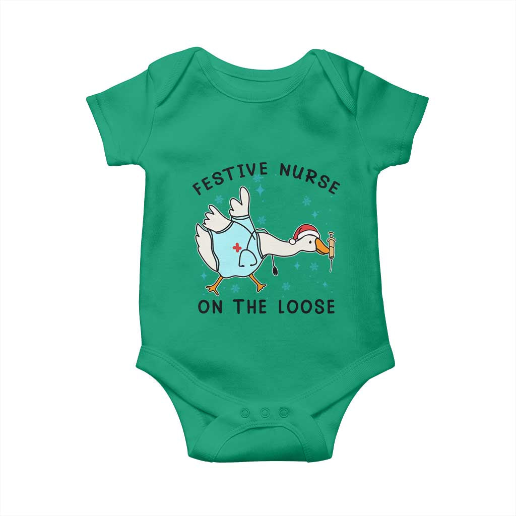 Funny Goose Nurse Christmas Baby Onesie Festive Nurses On The Loose TS14 Irish Green Print Your Wear