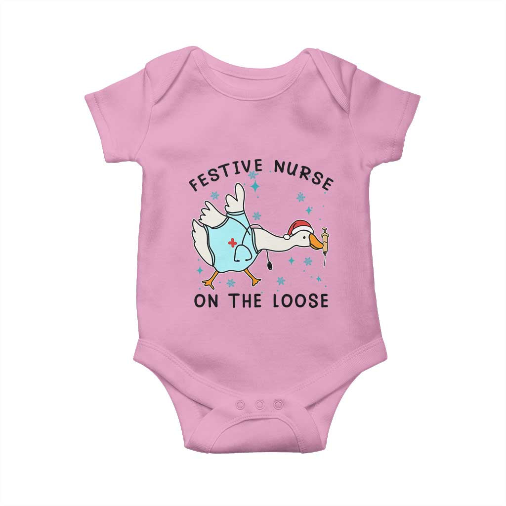 Funny Goose Nurse Christmas Baby Onesie Festive Nurses On The Loose TS14 Light Pink Print Your Wear