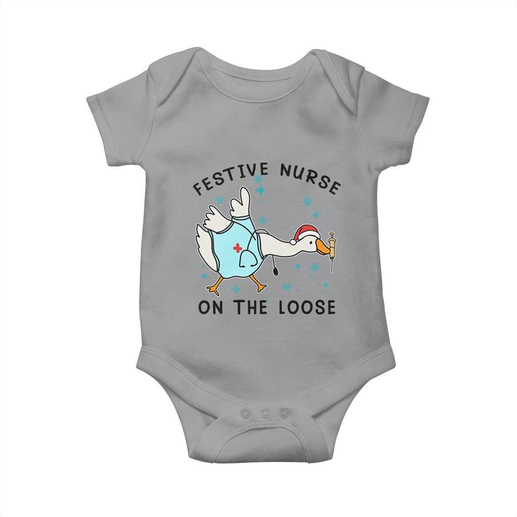 Funny Goose Nurse Christmas Baby Onesie Festive Nurses On The Loose TS14 Sport Gray Print Your Wear