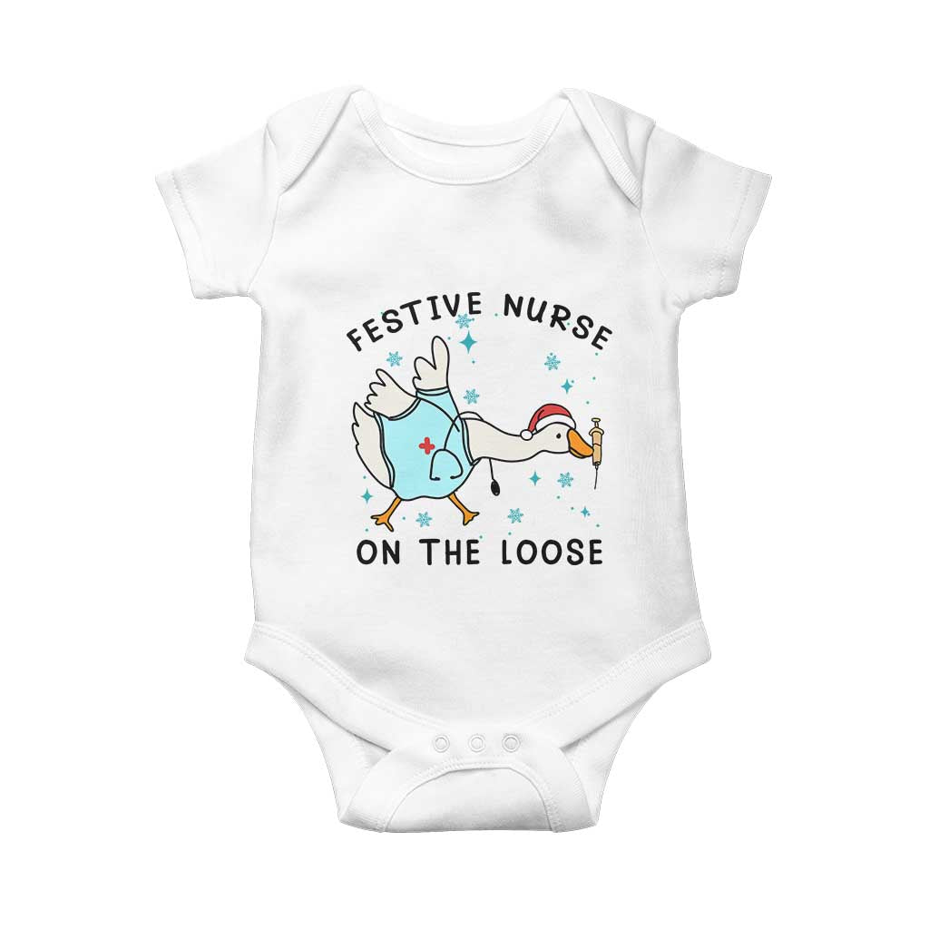 Funny Goose Nurse Christmas Baby Onesie Festive Nurses On The Loose TS14 White Print Your Wear