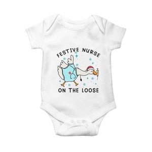 Funny Goose Nurse Christmas Baby Onesie Festive Nurses On The Loose TS14 White Print Your Wear