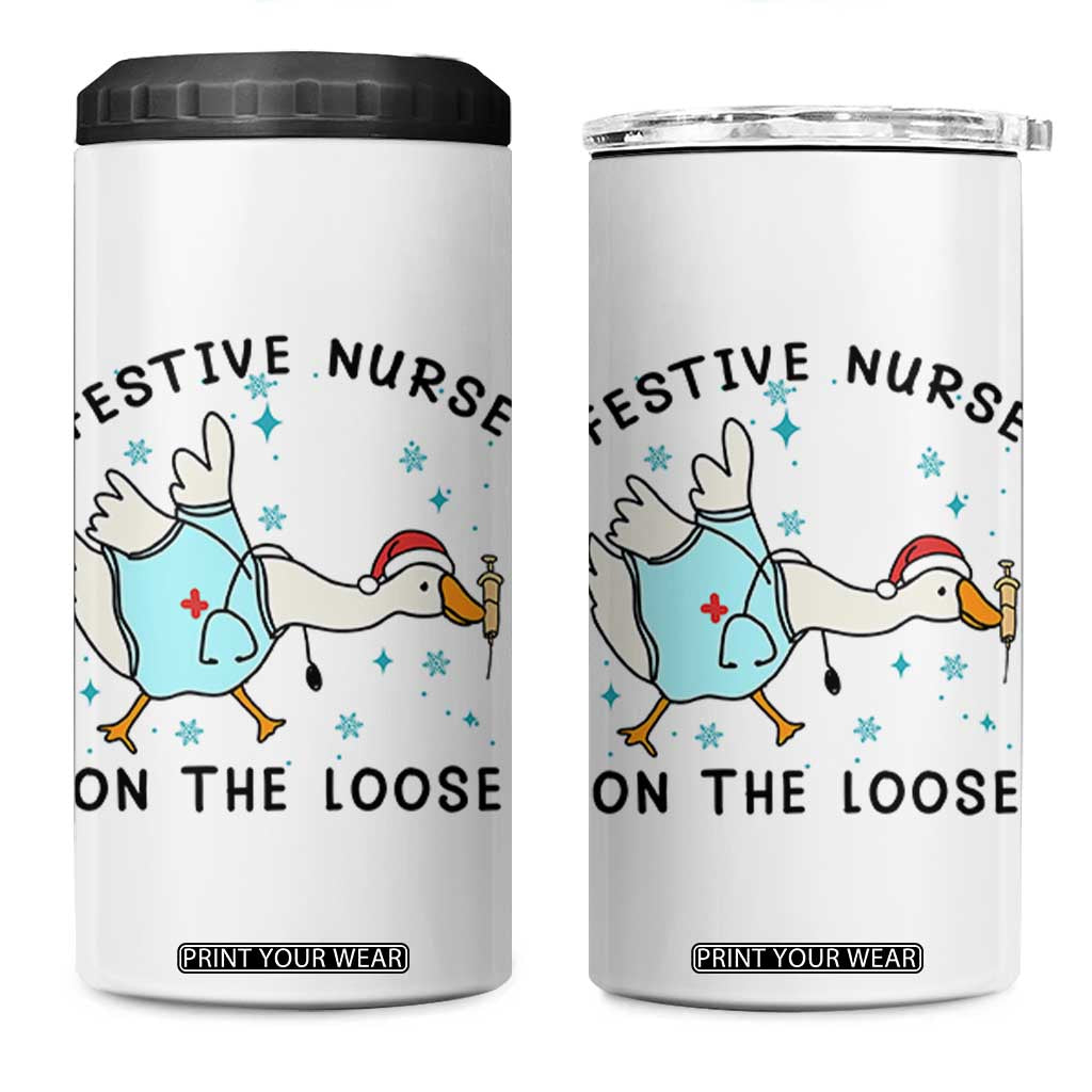 Funny Goose Nurse Christmas 4 in 1 Can Cooler Tumbler Festive Nurses On The Loose TS14 One Size: 16 oz White Print Your Wear