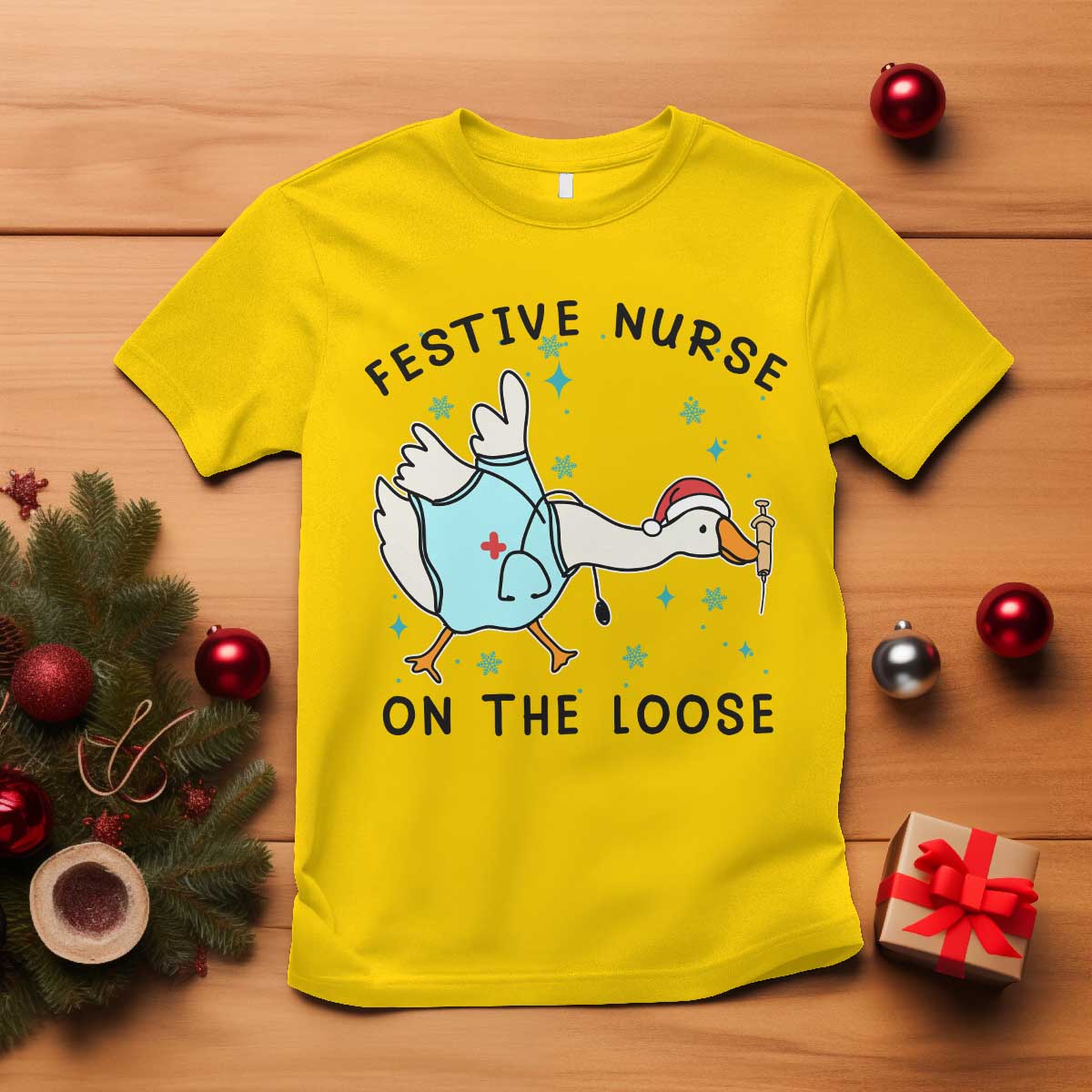 Funny Goose Nurse Christmas T Shirt Festive Nurses On The Loose TS14 Daisy Print Your Wear
