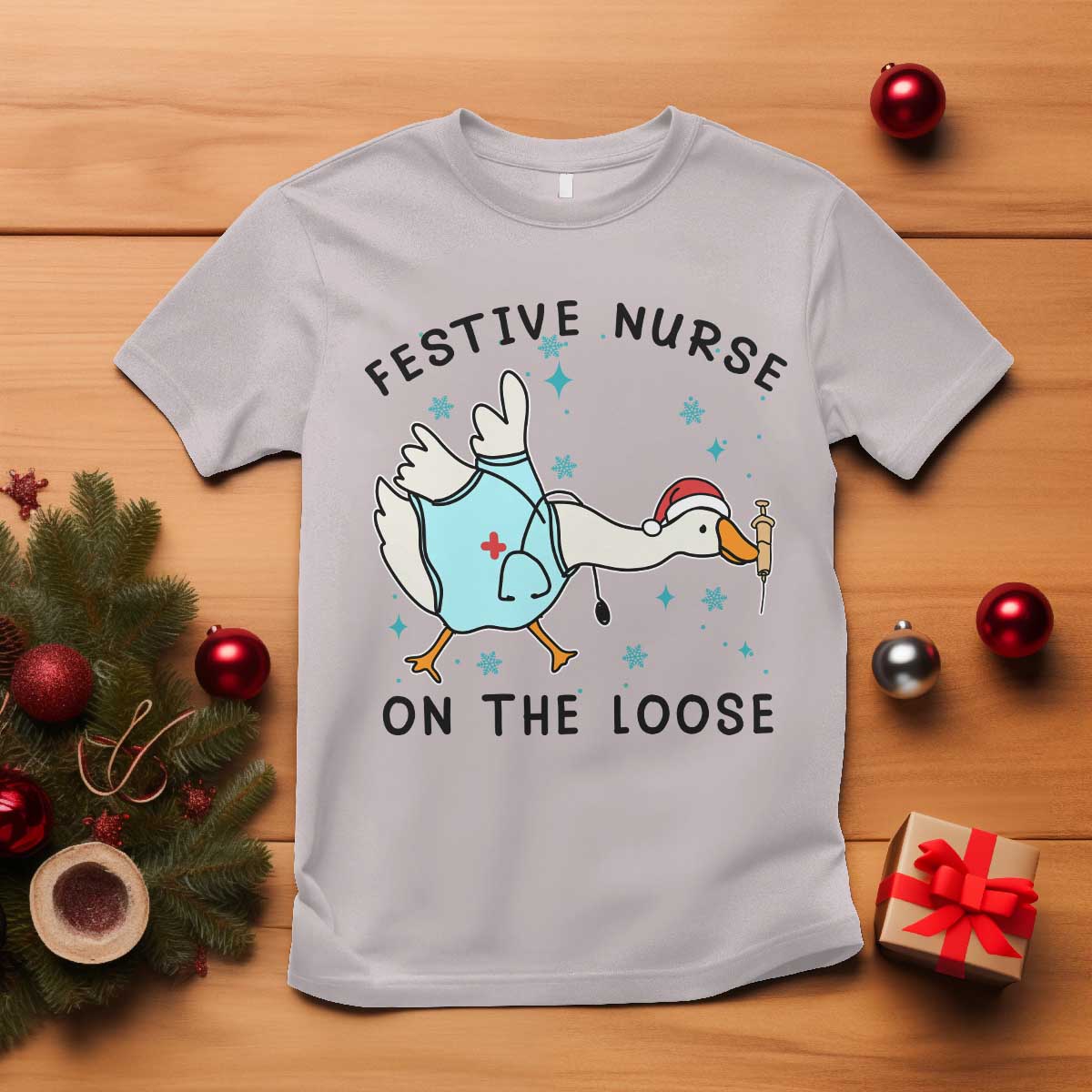Funny Goose Nurse Christmas T Shirt Festive Nurses On The Loose TS14 Ice Gray Print Your Wear