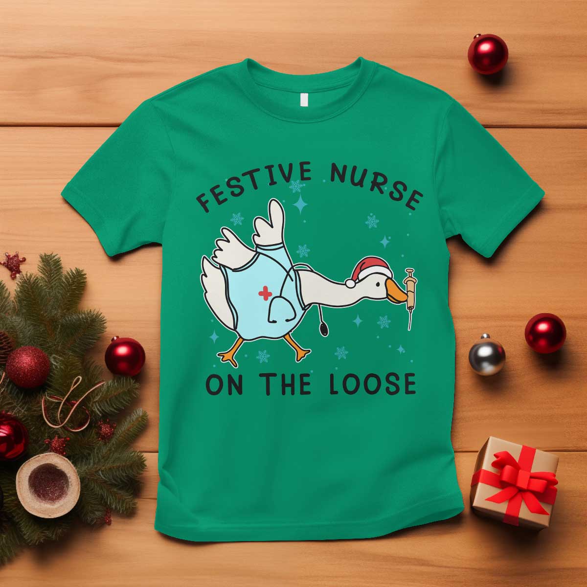 Funny Goose Nurse Christmas T Shirt Festive Nurses On The Loose TS14 Irish Green Print Your Wear