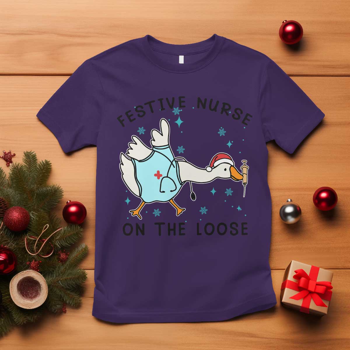 Funny Goose Nurse Christmas T Shirt Festive Nurses On The Loose TS14 Purple Print Your Wear