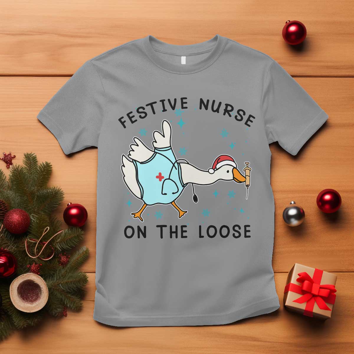 Funny Goose Nurse Christmas T Shirt Festive Nurses On The Loose TS14 Sport Gray Print Your Wear