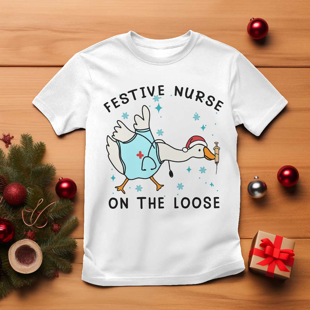 Funny Goose Nurse Christmas T Shirt Festive Nurses On The Loose TS14 White Print Your Wear