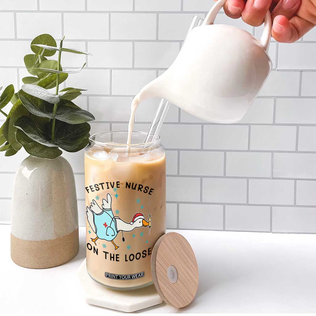 Funny Goose Nurse Christmas Glass Can Festive Nurses On The Loose TS14 Print Your Wear