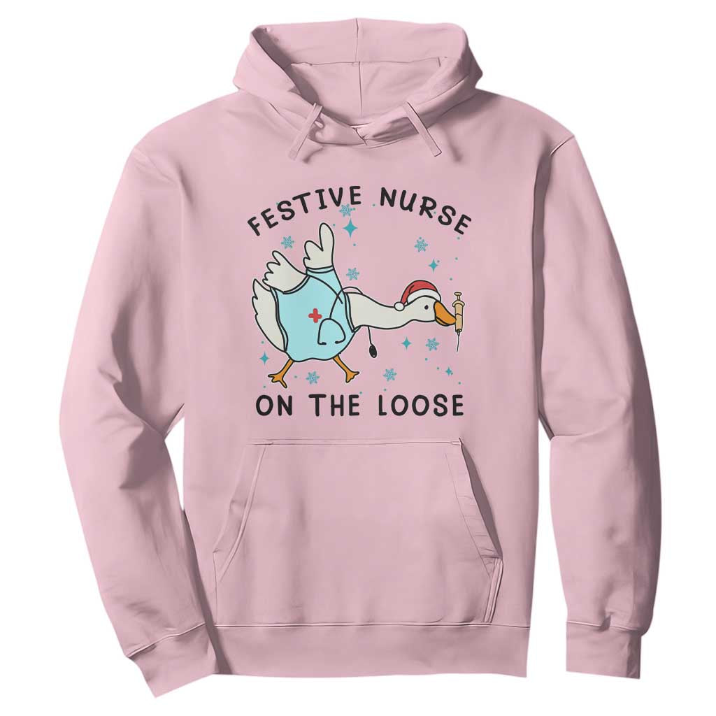 Funny Goose Nurse Christmas Hoodie Festive Nurses On The Loose TS14 Light Pink Print Your Wear