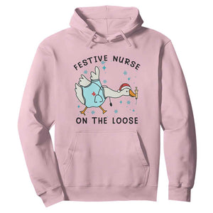 Funny Goose Nurse Christmas Hoodie Festive Nurses On The Loose TS14 Light Pink Print Your Wear