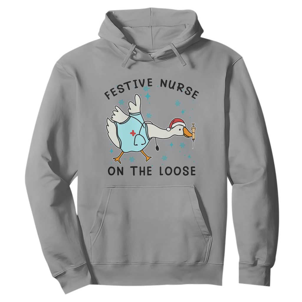 Funny Goose Nurse Christmas Hoodie Festive Nurses On The Loose TS14 Sport Gray Print Your Wear