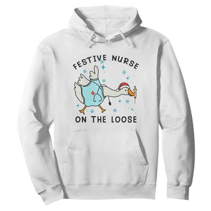Funny Goose Nurse Christmas Hoodie Festive Nurses On The Loose TS14 White Print Your Wear