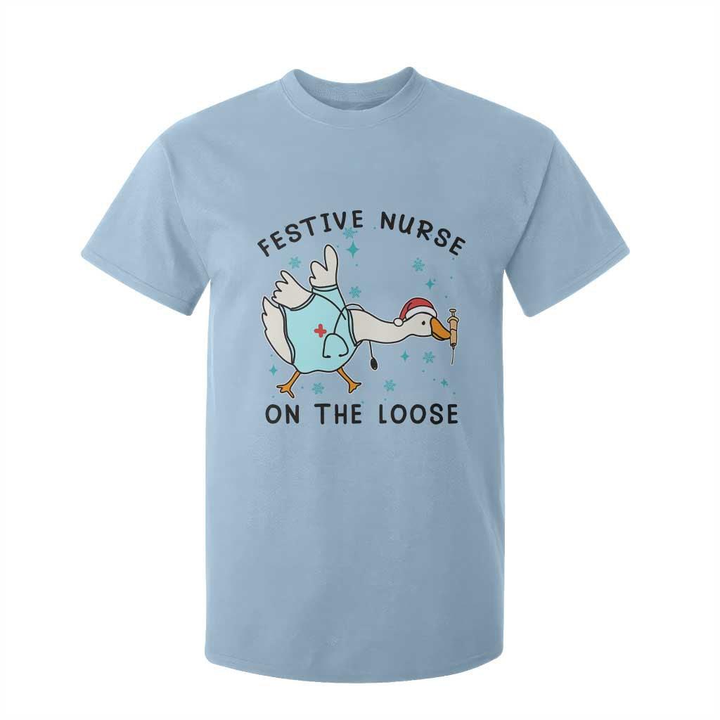 Funny Goose Nurse Christmas T Shirt For Kid Festive Nurses On The Loose TS14 Light Blue Print Your Wear