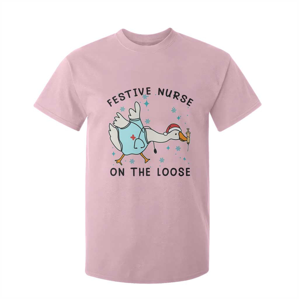 Funny Goose Nurse Christmas T Shirt For Kid Festive Nurses On The Loose TS14 Light Pink Print Your Wear