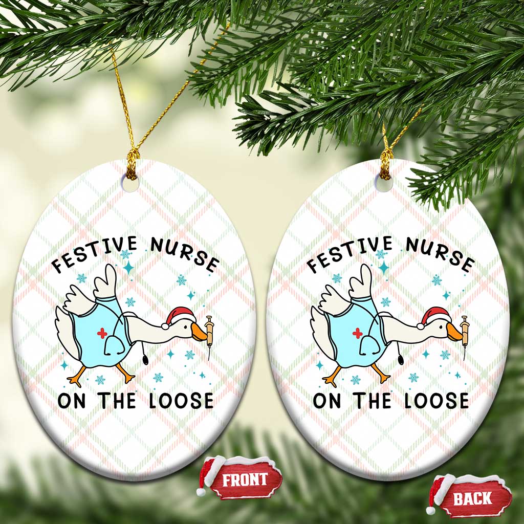 Funny Goose Nurse Christmas Ceramic Ornament Festive Nurses On The Loose TS14 Print Your Wear