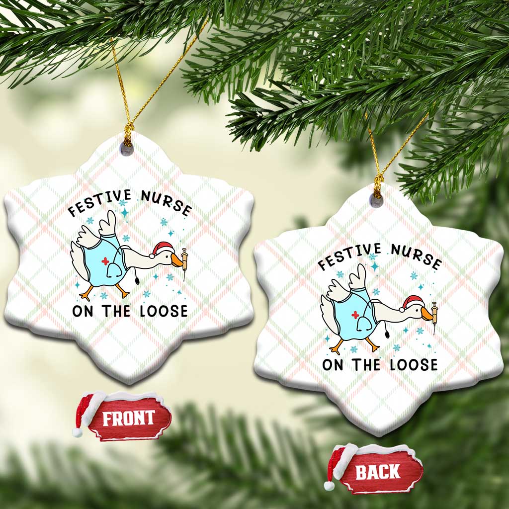 Funny Goose Nurse Christmas Ceramic Ornament Festive Nurses On The Loose TS14 Print Your Wear