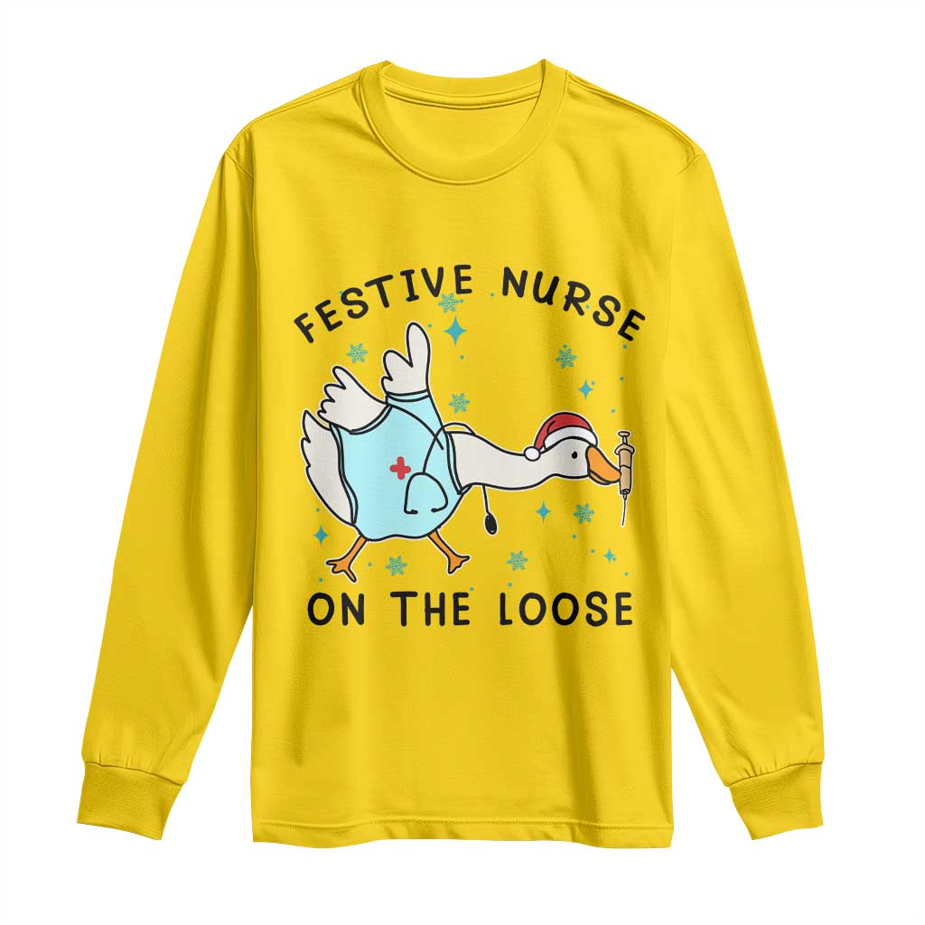 Funny Goose Nurse Christmas Long Sleeve Shirt Festive Nurses On The Loose TS14 Daisy Print Your Wear