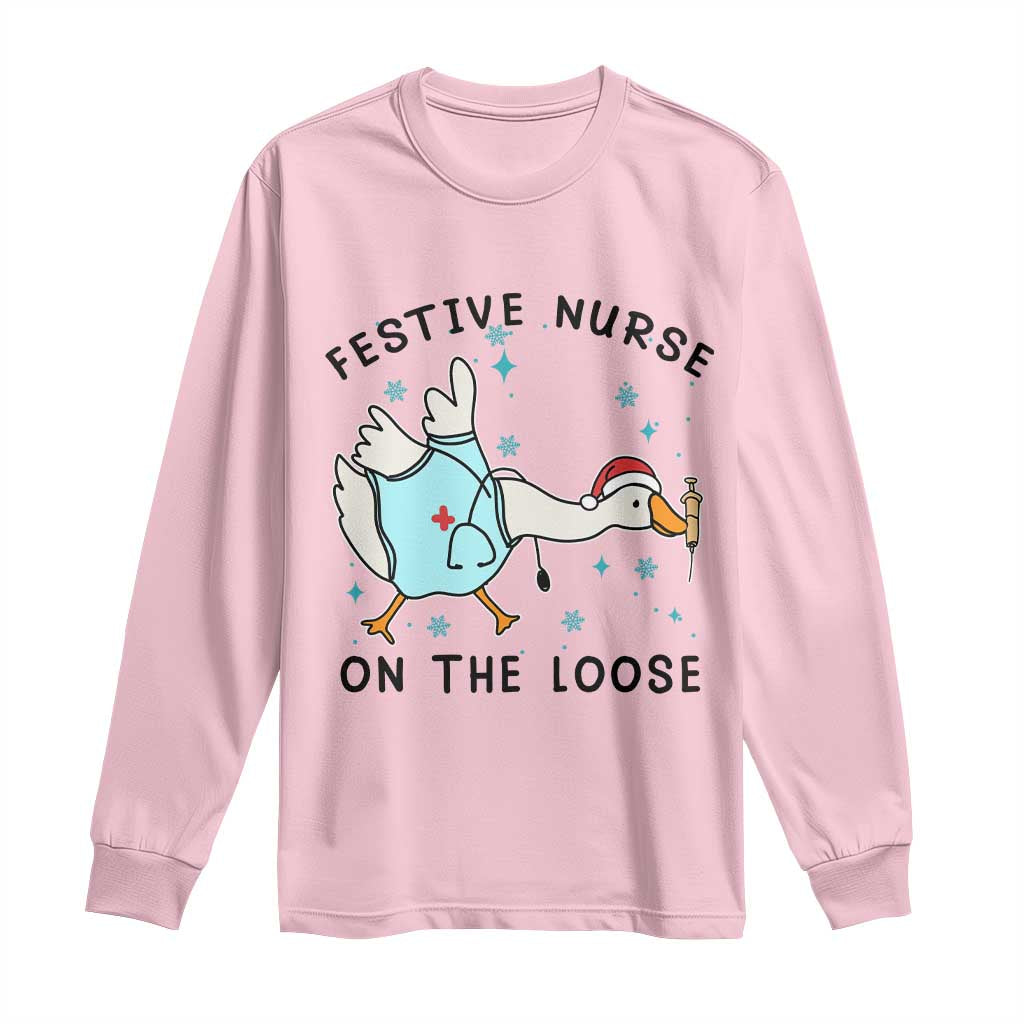 Funny Goose Nurse Christmas Long Sleeve Shirt Festive Nurses On The Loose TS14 Light Pink Print Your Wear