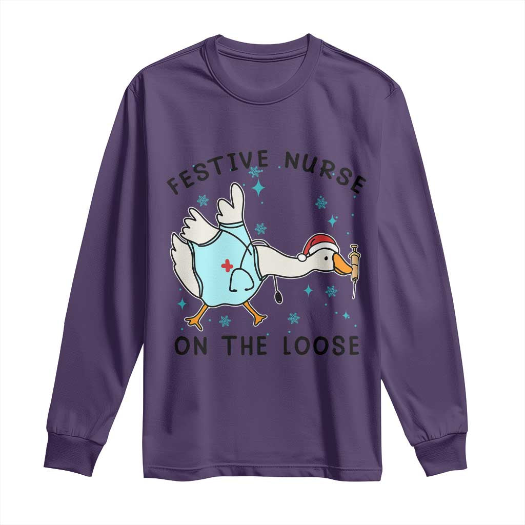 Funny Goose Nurse Christmas Long Sleeve Shirt Festive Nurses On The Loose TS14 Purple Print Your Wear